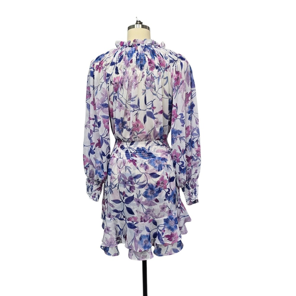 MISA Los Angeles Floral Print Ruffle Neck Dress XS Metallic Sheer - Picture 3 of 11